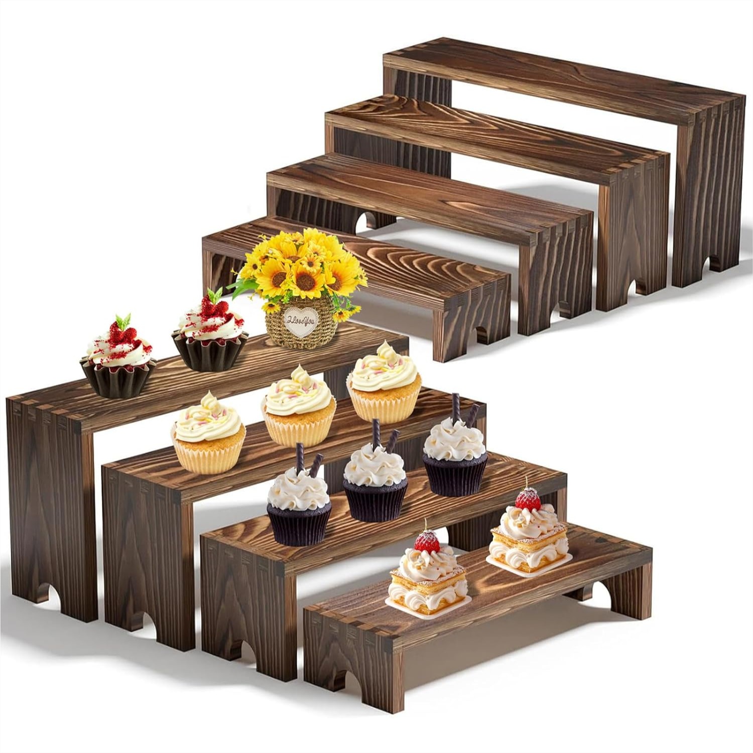 2 Tier Wooden Cupcake Stand Se - Display Risers Set 리뷰 및 가격