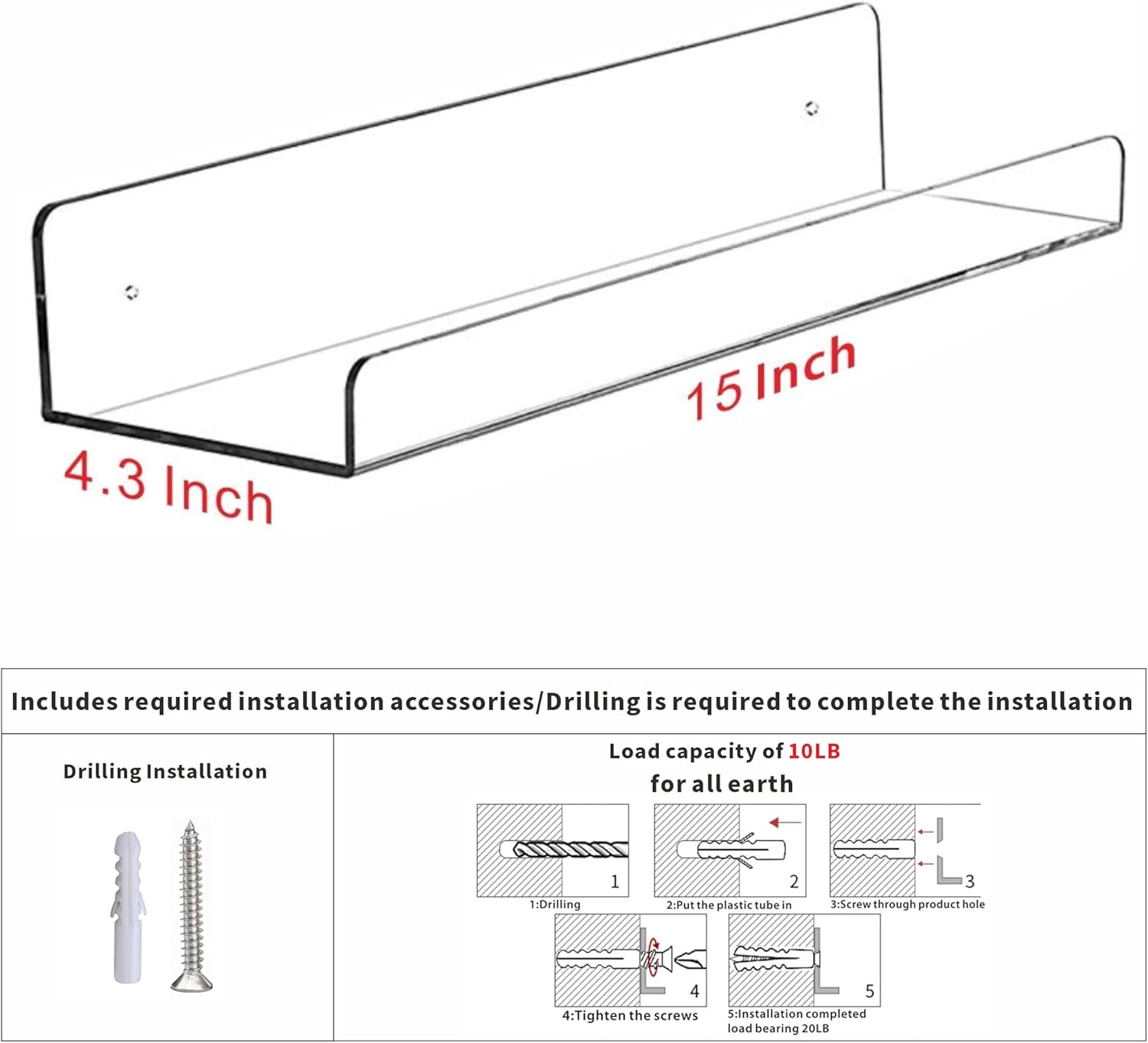 4 Pack Clear Acrylic Floating  - Pop Display Shelf 리뷰 및 가격